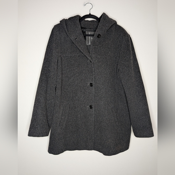 j. percy Jackets & Blazers - J. Percy Vintage Coat Women’s Gray Hood Merino Wool Button-Up Large